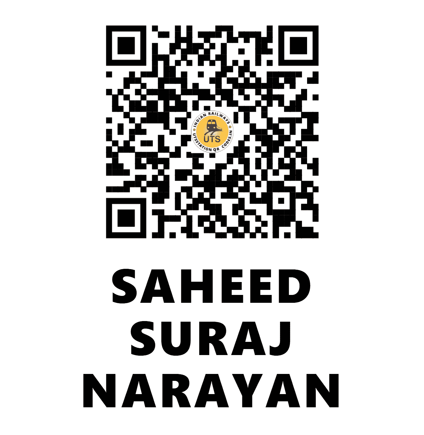 UTS QR Code for SAHEED SURAJ NARAYAN - SSNS - EC (BIHAR)